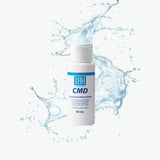 CMD bottle with water splash on a white background