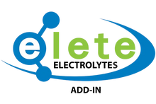 Logo of elete Electrolytes with a blue and green design on a white background
