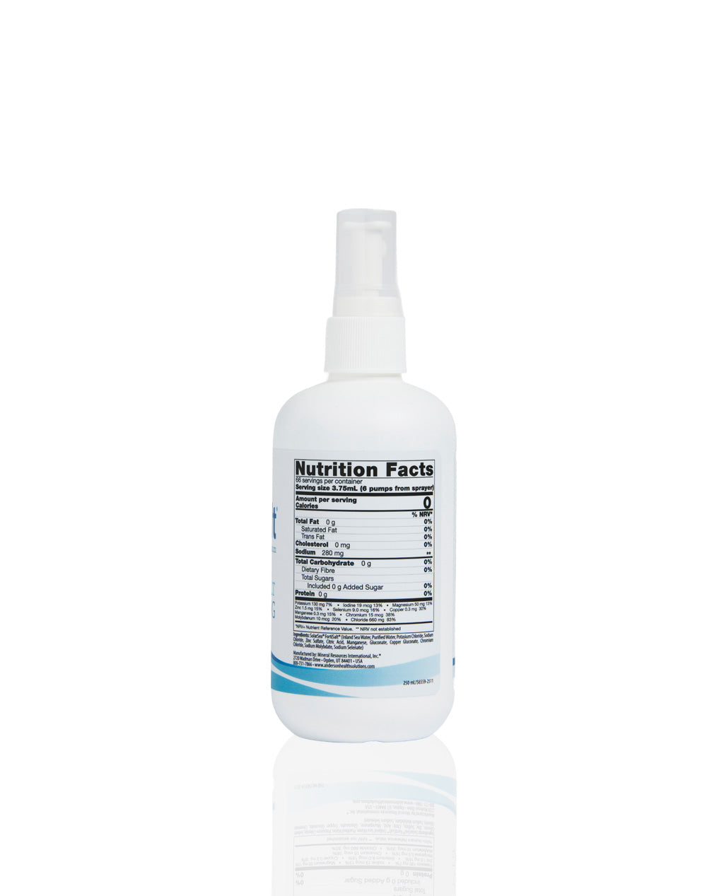 Bottle with nutrition facts label on a white background